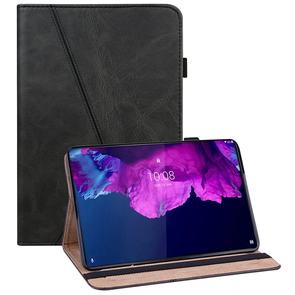 Drop-Resistant Plain Leather Tablet Stand Cover with Card Holder and Pen Strap for Lenovo Tab P11 TB-J606F / Tab P11 5G