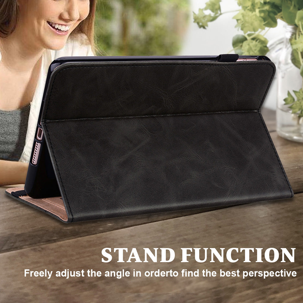 Drop-Resistant Plain Leather Tablet Stand Cover with Card Holder and Pen Strap for Lenovo Tab P11 TB-J606F / Tab P11 5G