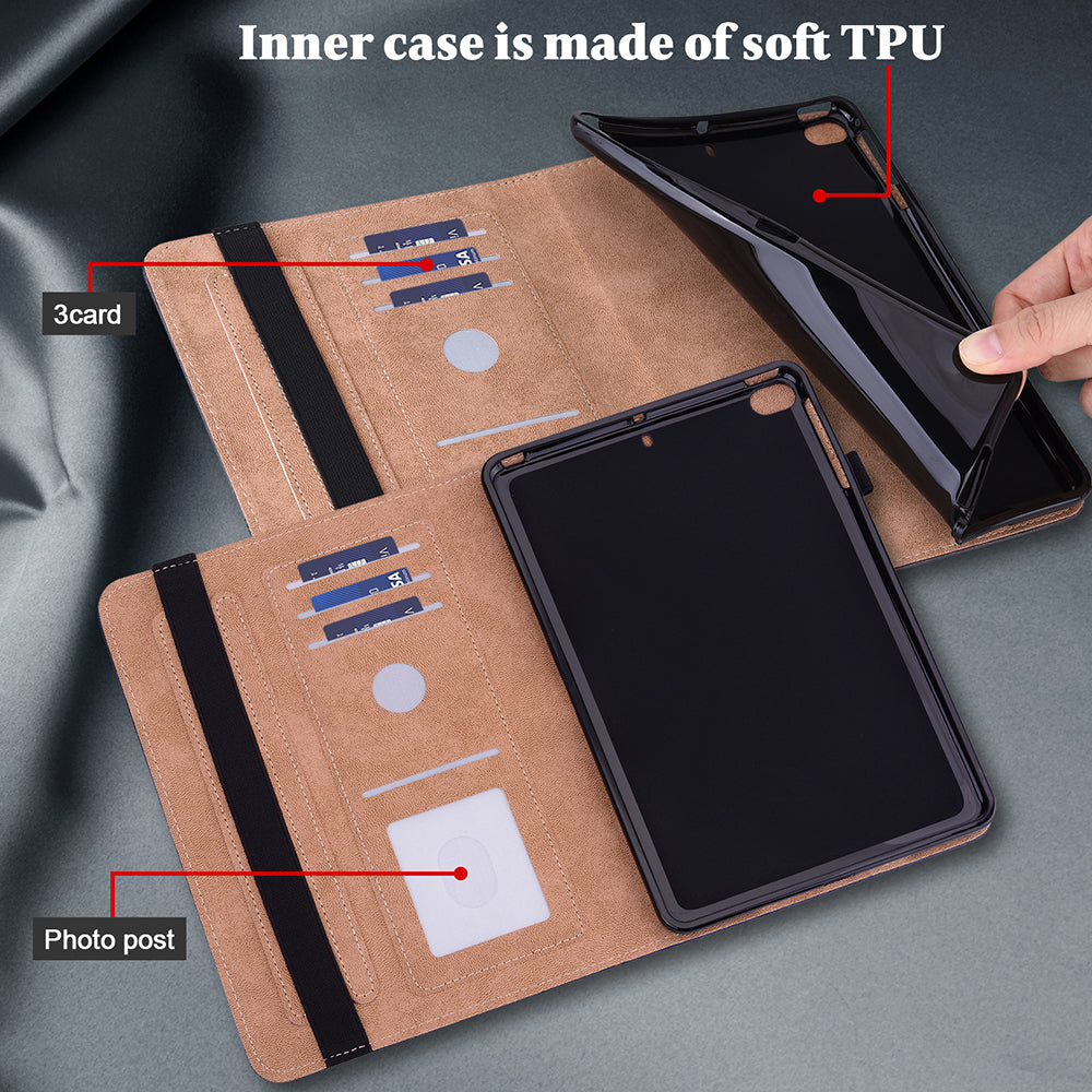 Drop-Resistant Plain Leather Tablet Stand Cover with Card Holder and Pen Strap for Lenovo Tab P11 TB-J606F / Tab P11 5G