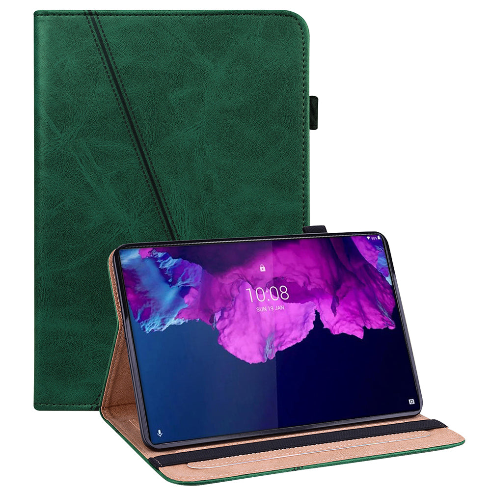 Drop-Resistant Plain Leather Tablet Stand Cover with Card Holder and Pen Strap for Lenovo Tab P11 TB-J606F / Tab P11 5G