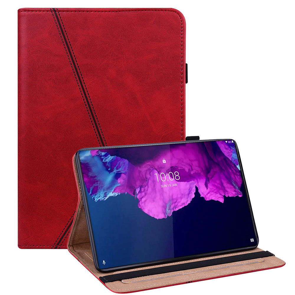 Drop-Resistant Plain Leather Tablet Stand Cover with Card Holder and Pen Strap for Lenovo Tab P11 TB-J606F / Tab P11 5G