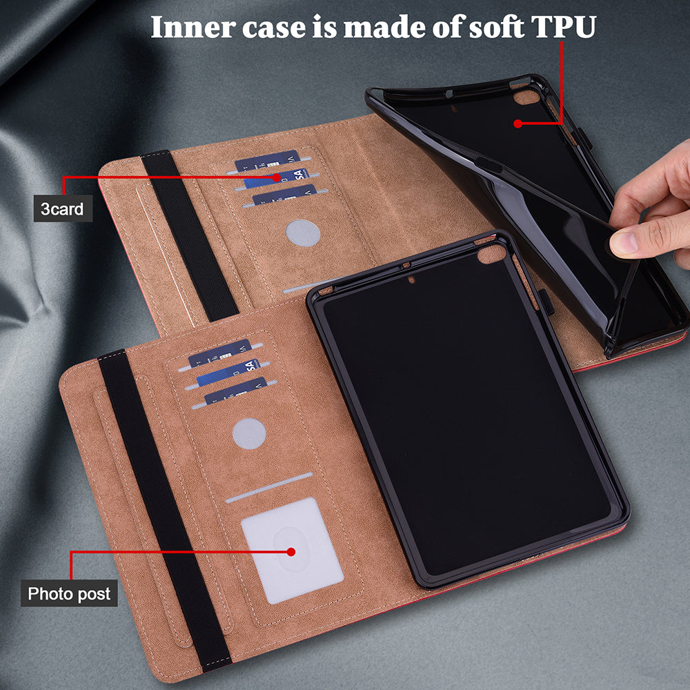 Drop-Resistant Plain Leather Tablet Stand Cover with Card Holder and Pen Strap for Lenovo Tab P11 TB-J606F / Tab P11 5G