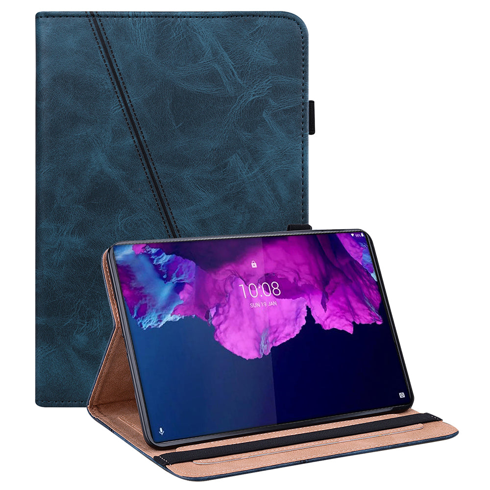 Drop-Resistant Plain Leather Tablet Stand Cover with Card Holder and Pen Strap for Lenovo Tab P11 TB-J606F / Tab P11 5G