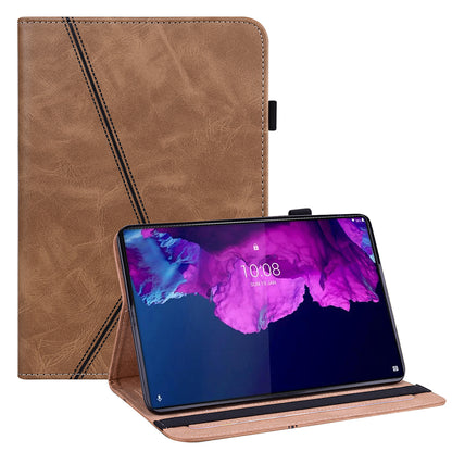 Drop-Resistant Plain Leather Tablet Stand Cover with Card Holder and Pen Strap for Lenovo Tab P11 TB-J606F / Tab P11 5G