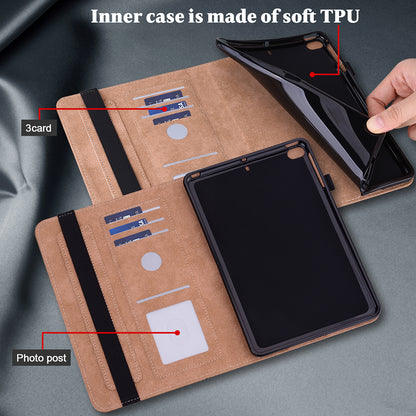 Drop-Resistant Plain Leather Tablet Stand Cover with Card Holder and Pen Strap for Lenovo Tab P11 TB-J606F / Tab P11 5G