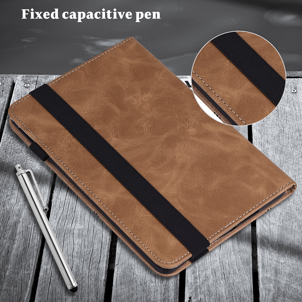 Drop-Resistant Plain Leather Tablet Stand Cover with Card Holder and Pen Strap for Lenovo Tab P11 TB-J606F / Tab P11 5G