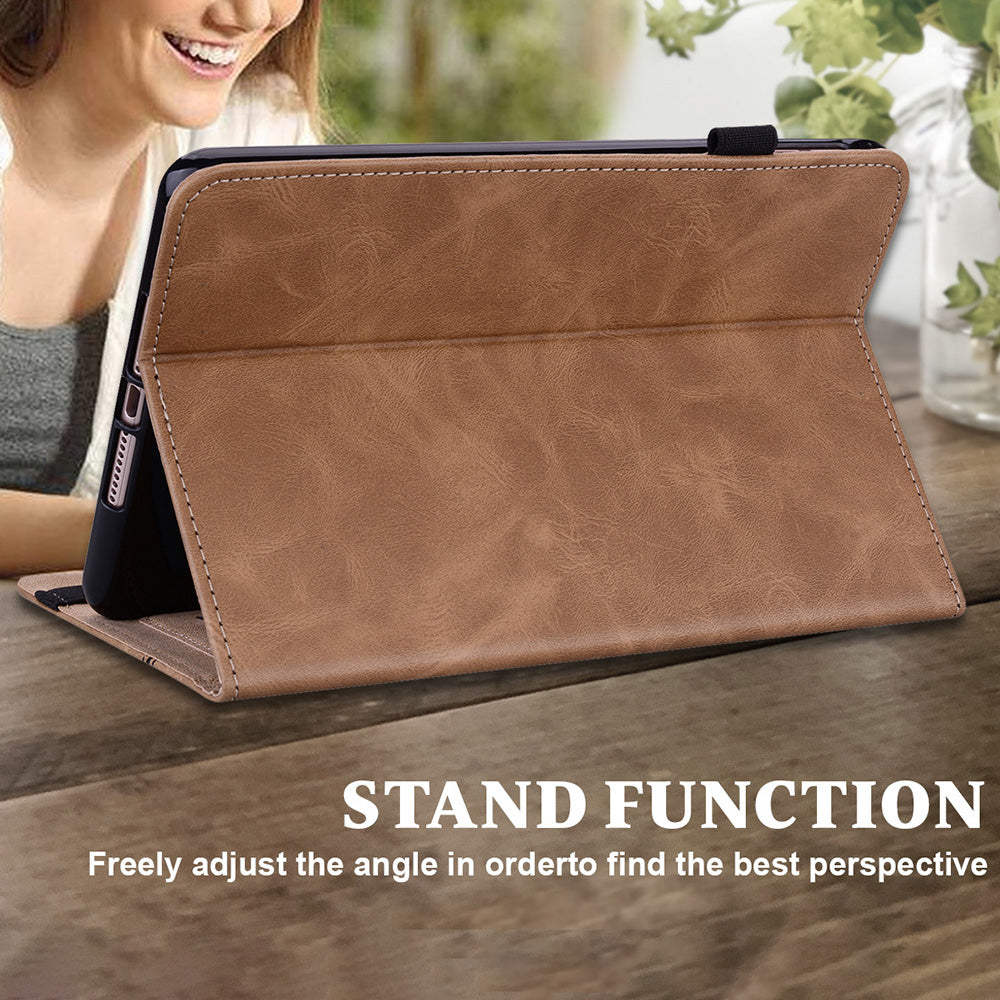 Drop-Resistant Plain Leather Tablet Stand Cover with Card Holder and Pen Strap for Lenovo Tab P11 TB-J606F / Tab P11 5G