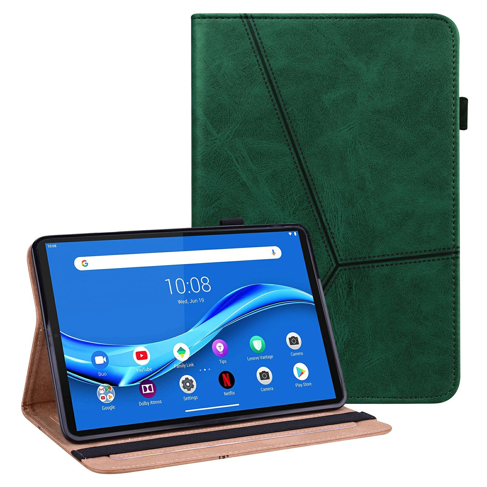 Anti-Scratch Plain Leather Tablet Stand Cover with Card Holder for Lenovo Tab M10 Plus/M10 FHD Plus TB-X606F/TB-606X