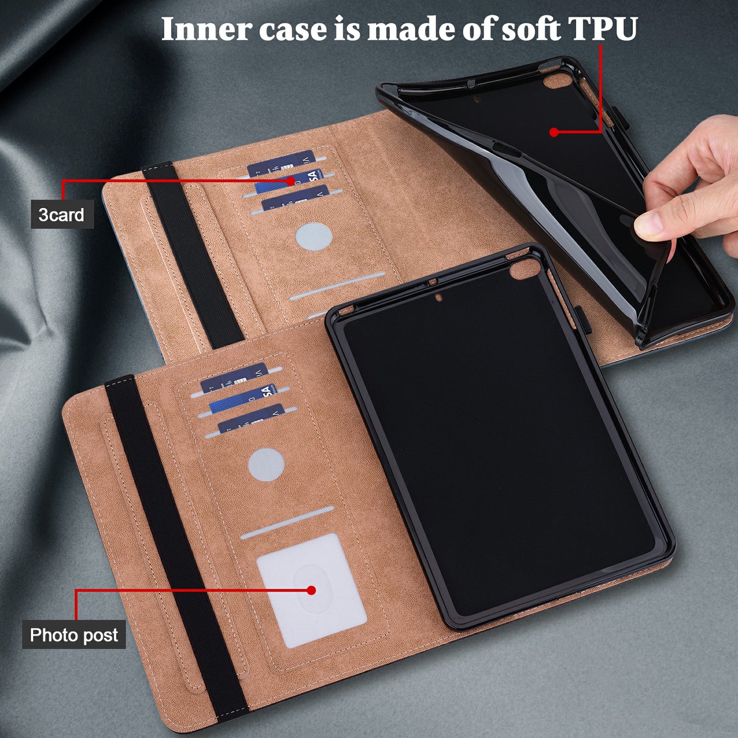 Anti-Scratch Plain Leather Tablet Stand Cover with Card Holder for Lenovo Tab M10 Plus/M10 FHD Plus TB-X606F/TB-606X