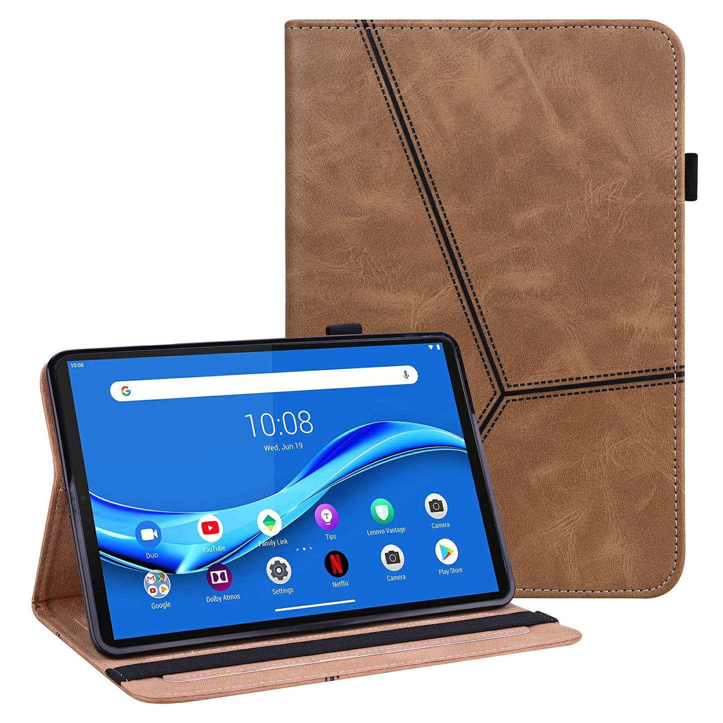 Anti-Scratch Plain Leather Tablet Stand Cover with Card Holder for Lenovo Tab M10 Plus/M10 FHD Plus TB-X606F/TB-606X