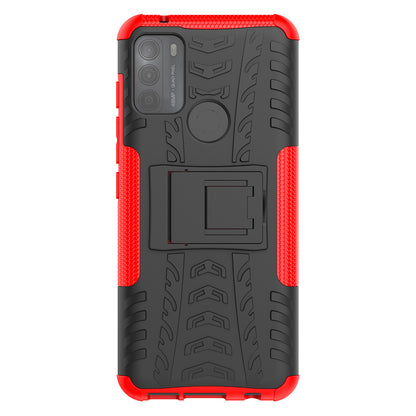 Tire Texture Hybrid Rugged 2-in-1 TPU + PC Combo Dual Layer Shockproof Protective Cover with Kickstand for Motorola Moto G50