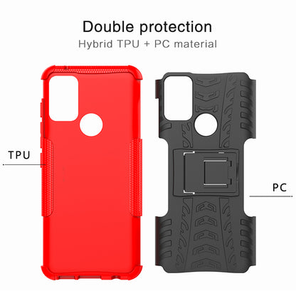 Tire Texture Hybrid Rugged 2-in-1 TPU + PC Combo Dual Layer Shockproof Protective Cover with Kickstand for Motorola Moto G50