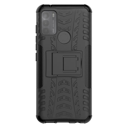 Tire Texture Hybrid Rugged 2-in-1 TPU + PC Combo Dual Layer Shockproof Protective Cover with Kickstand for Motorola Moto G50