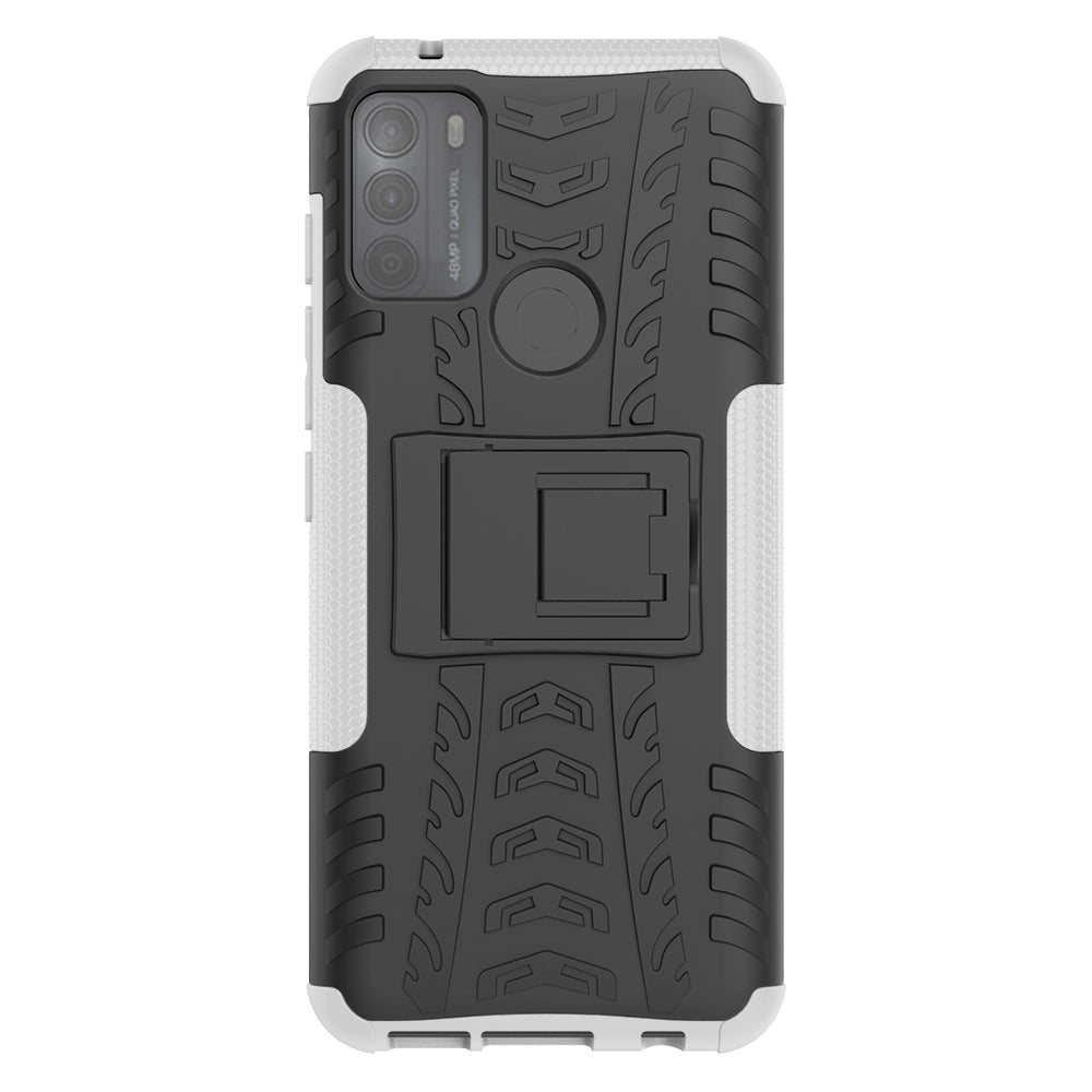 Tire Texture Hybrid Rugged 2-in-1 TPU + PC Combo Dual Layer Shockproof Protective Cover with Kickstand for Motorola Moto G50