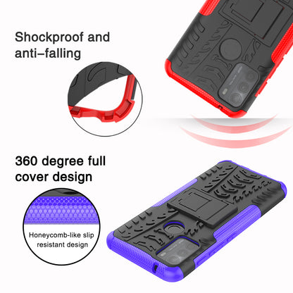 Tire Texture Hybrid Rugged 2-in-1 TPU + PC Combo Dual Layer Shockproof Protective Cover with Kickstand for Motorola Moto G50