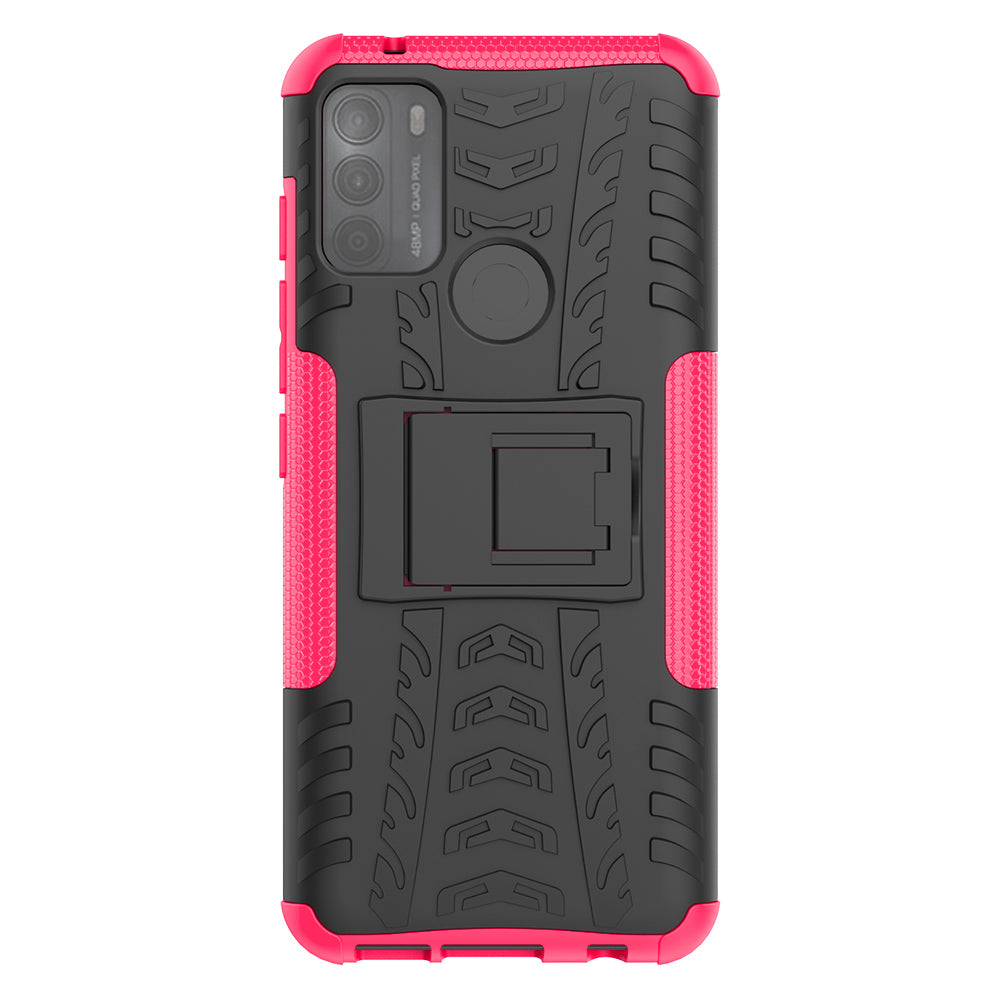 Tire Texture Hybrid Rugged 2-in-1 TPU + PC Combo Dual Layer Shockproof Protective Cover with Kickstand for Motorola Moto G50