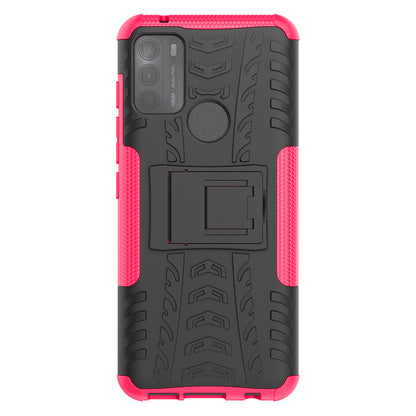 Tire Texture Hybrid Rugged 2-in-1 TPU + PC Combo Dual Layer Shockproof Protective Cover with Kickstand for Motorola Moto G50