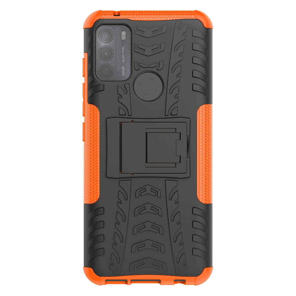 Tire Texture Hybrid Rugged 2-in-1 TPU + PC Combo Dual Layer Shockproof Protective Cover with Kickstand for Motorola Moto G50