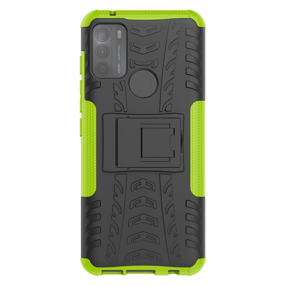 Tire Texture Hybrid Rugged 2-in-1 TPU + PC Combo Dual Layer Shockproof Protective Cover with Kickstand for Motorola Moto G50