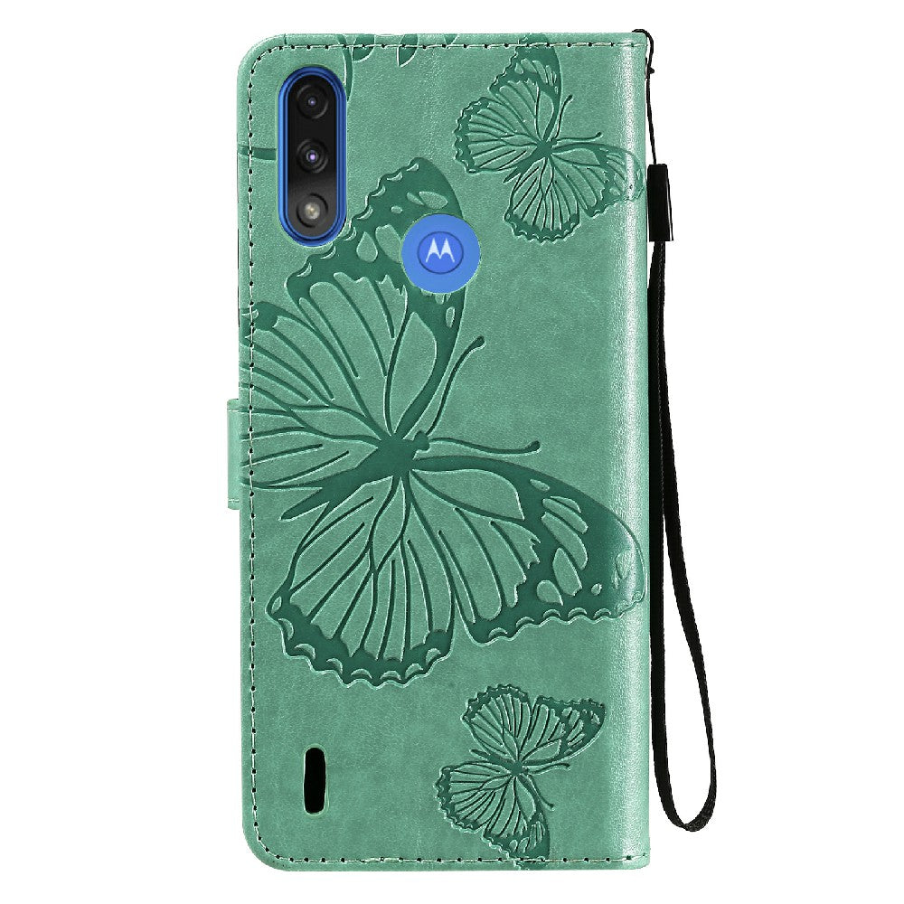 KT Imprinting Flower Series-2 Stylish Butterfly Imprinted Wallet Design Protective PU Leather Phone Case with Stand for Motorola Moto E7 Power/E7i Power