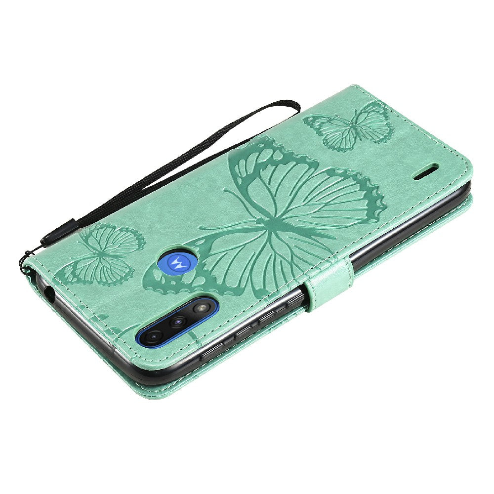 KT Imprinting Flower Series-2 Stylish Butterfly Imprinted Wallet Design Protective PU Leather Phone Case with Stand for Motorola Moto E7 Power/E7i Power