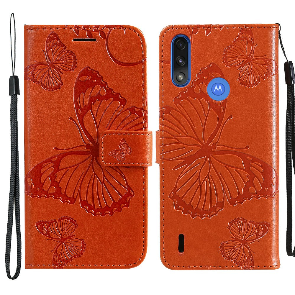 KT Imprinting Flower Series-2 Stylish Butterfly Imprinted Wallet Design Protective PU Leather Phone Case with Stand for Motorola Moto E7 Power/E7i Power