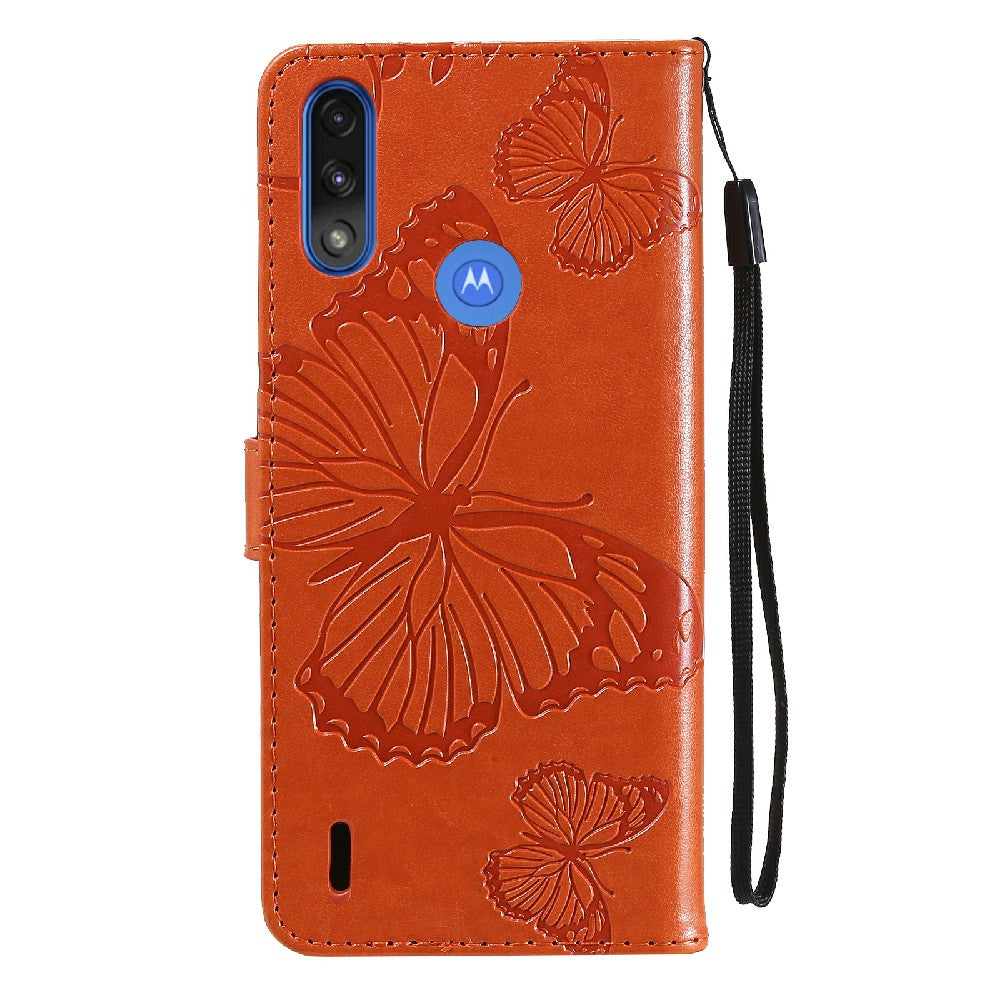 KT Imprinting Flower Series-2 Stylish Butterfly Imprinted Wallet Design Protective PU Leather Phone Case with Stand for Motorola Moto E7 Power/E7i Power