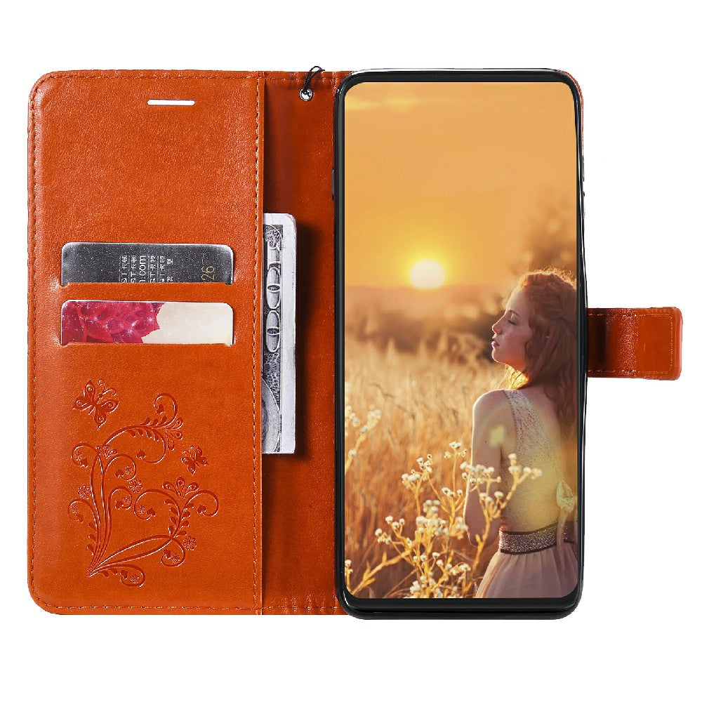 KT Imprinting Flower Series-2 Stylish Butterfly Imprinted Wallet Design Protective PU Leather Phone Case with Stand for Motorola Moto E7 Power/E7i Power