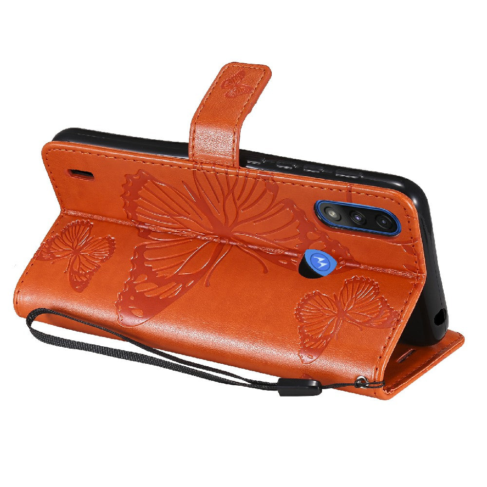 KT Imprinting Flower Series-2 Stylish Butterfly Imprinted Wallet Design Protective PU Leather Phone Case with Stand for Motorola Moto E7 Power/E7i Power