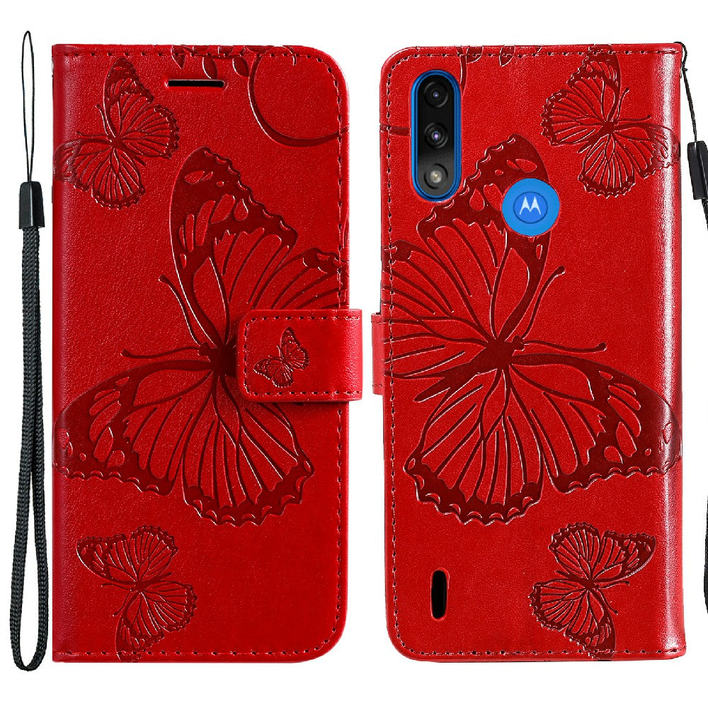 KT Imprinting Flower Series-2 Stylish Butterfly Imprinted Wallet Design Protective PU Leather Phone Case with Stand for Motorola Moto E7 Power/E7i Power