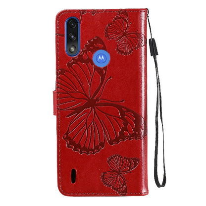 KT Imprinting Flower Series-2 Stylish Butterfly Imprinted Wallet Design Protective PU Leather Phone Case with Stand for Motorola Moto E7 Power/E7i Power