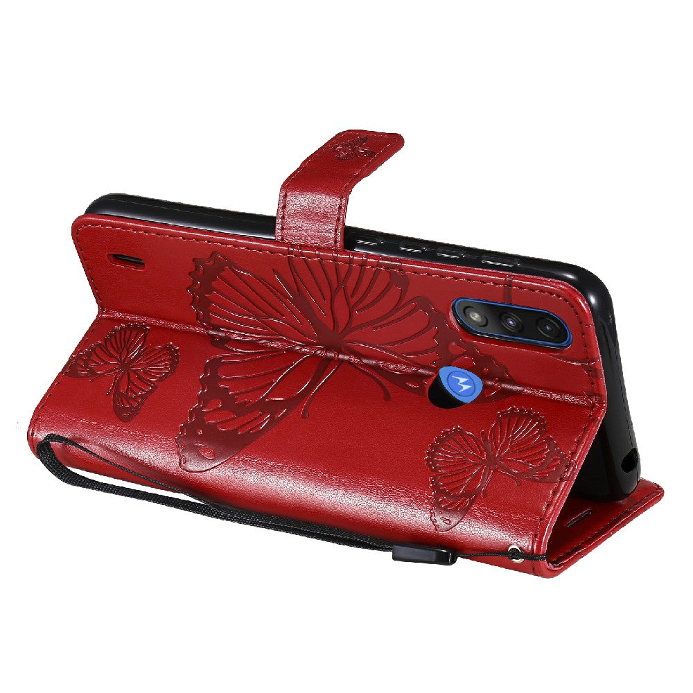 KT Imprinting Flower Series-2 Stylish Butterfly Imprinted Wallet Design Protective PU Leather Phone Case with Stand for Motorola Moto E7 Power/E7i Power