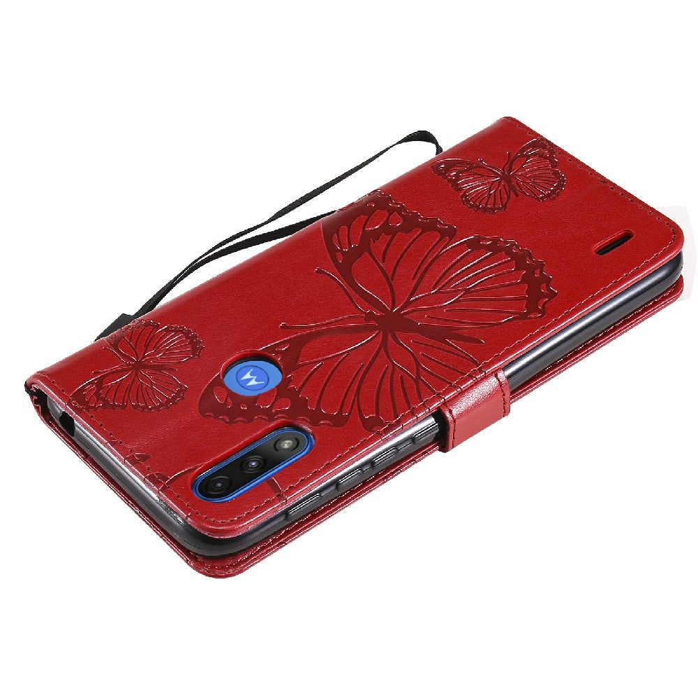 KT Imprinting Flower Series-2 Stylish Butterfly Imprinted Wallet Design Protective PU Leather Phone Case with Stand for Motorola Moto E7 Power/E7i Power