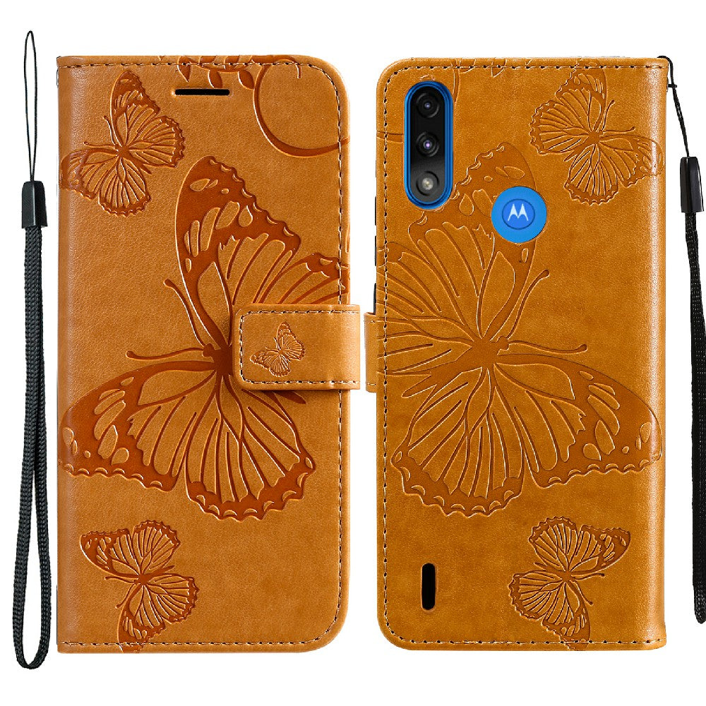 KT Imprinting Flower Series-2 Stylish Butterfly Imprinted Wallet Design Protective PU Leather Phone Case with Stand for Motorola Moto E7 Power/E7i Power