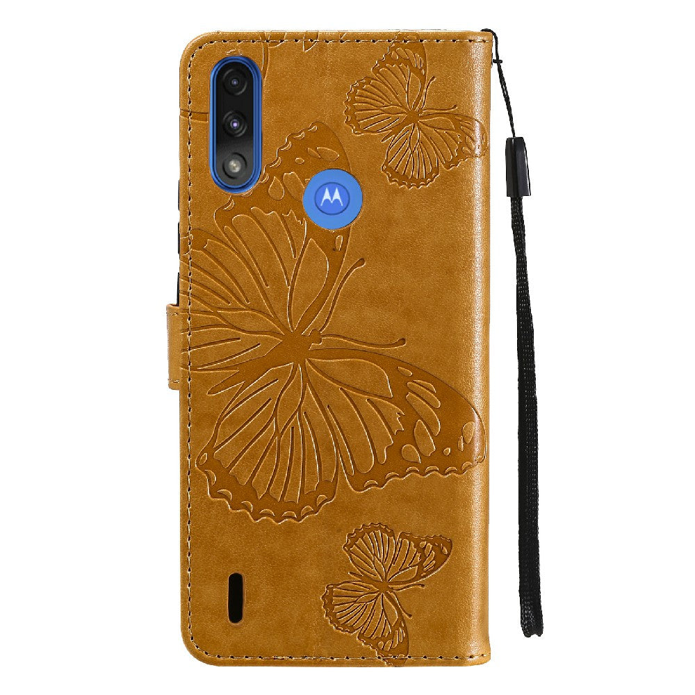 KT Imprinting Flower Series-2 Stylish Butterfly Imprinted Wallet Design Protective PU Leather Phone Case with Stand for Motorola Moto E7 Power/E7i Power