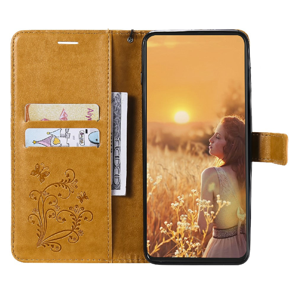 KT Imprinting Flower Series-2 Stylish Butterfly Imprinted Wallet Design Protective PU Leather Phone Case with Stand for Motorola Moto E7 Power/E7i Power