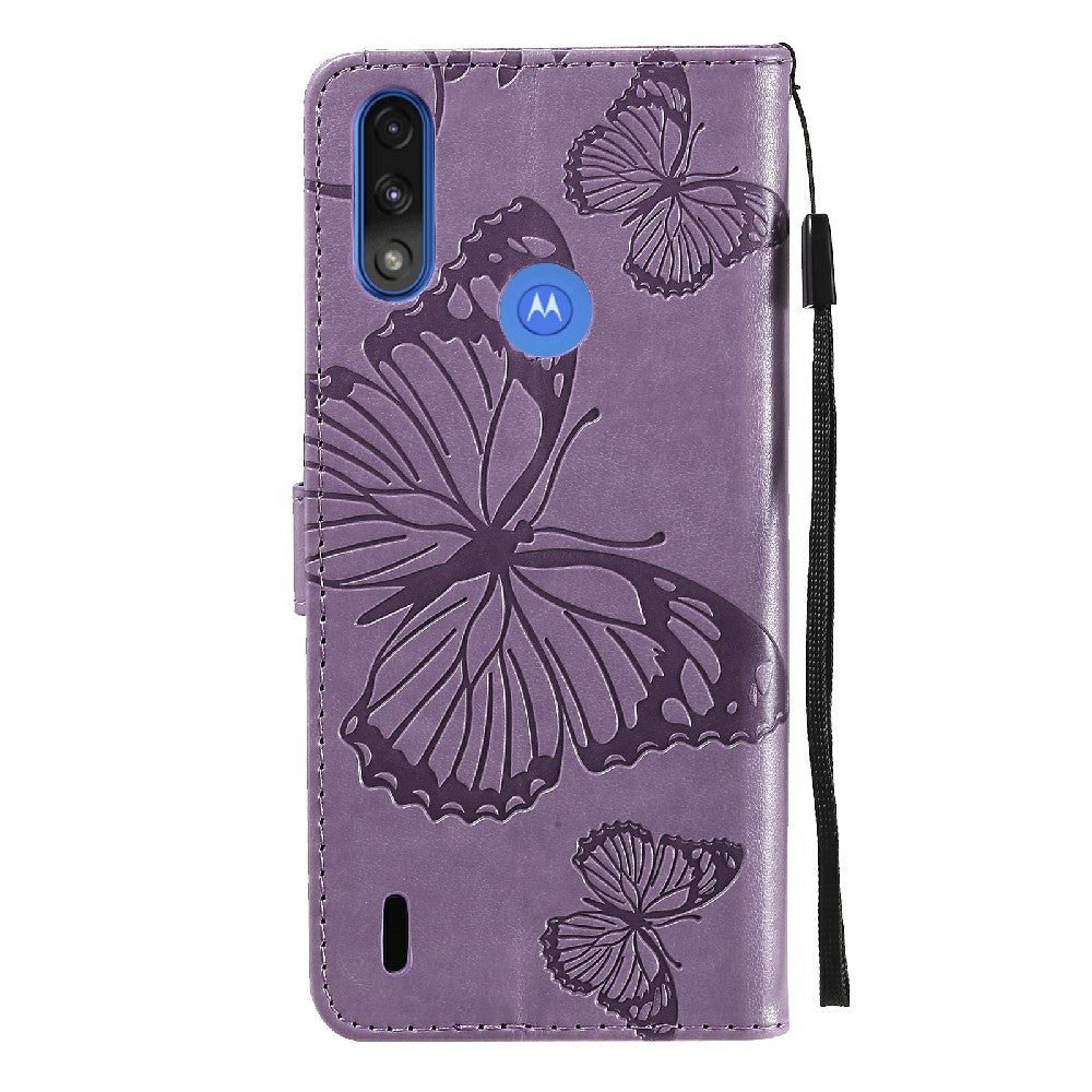 KT Imprinting Flower Series-2 Stylish Butterfly Imprinted Wallet Design Protective PU Leather Phone Case with Stand for Motorola Moto E7 Power/E7i Power