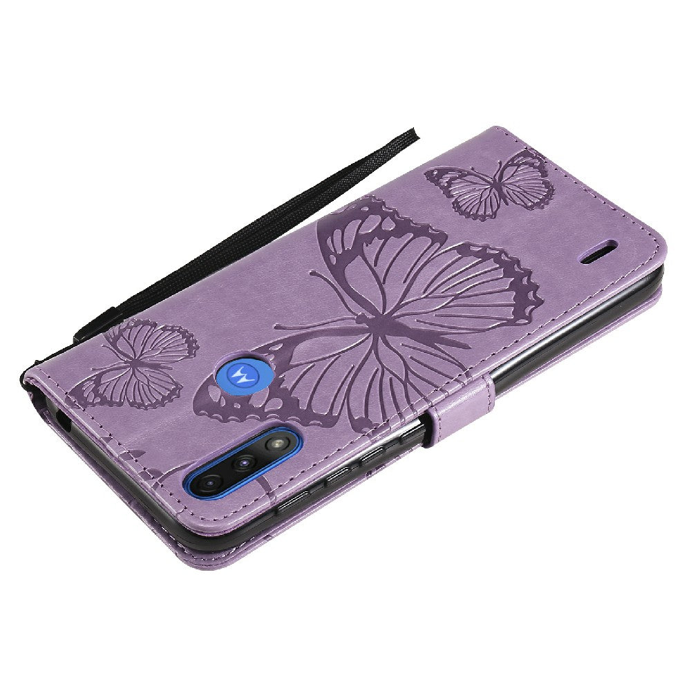 KT Imprinting Flower Series-2 Stylish Butterfly Imprinted Wallet Design Protective PU Leather Phone Case with Stand for Motorola Moto E7 Power/E7i Power