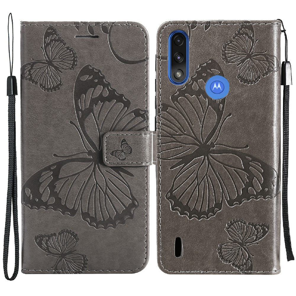 KT Imprinting Flower Series-2 Stylish Butterfly Imprinted Wallet Design Protective PU Leather Phone Case with Stand for Motorola Moto E7 Power/E7i Power