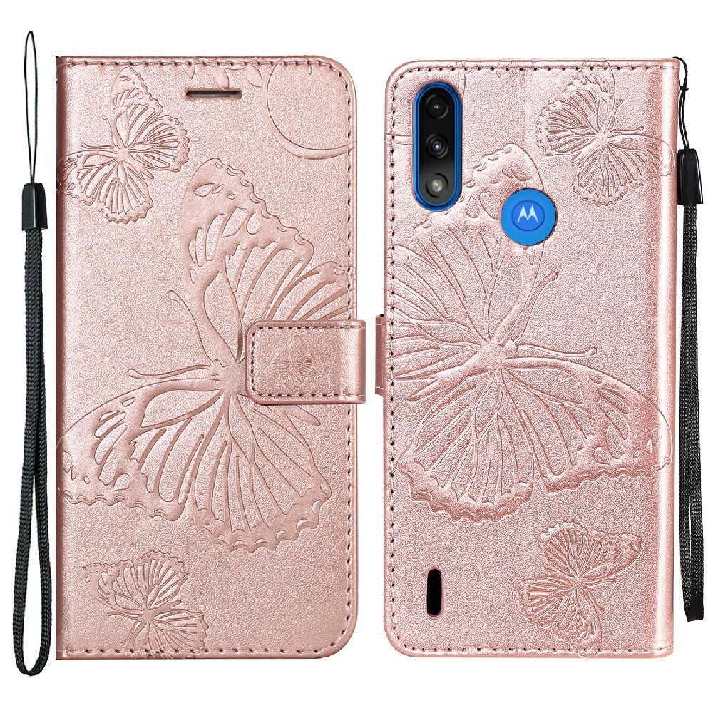 KT Imprinting Flower Series-2 Stylish Butterfly Imprinted Wallet Design Protective PU Leather Phone Case with Stand for Motorola Moto E7 Power/E7i Power