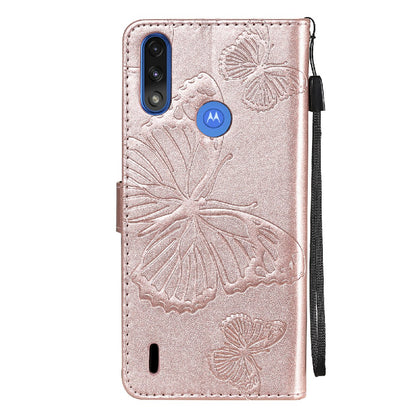 KT Imprinting Flower Series-2 Stylish Butterfly Imprinted Wallet Design Protective PU Leather Phone Case with Stand for Motorola Moto E7 Power/E7i Power