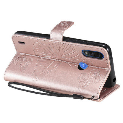 KT Imprinting Flower Series-2 Stylish Butterfly Imprinted Wallet Design Protective PU Leather Phone Case with Stand for Motorola Moto E7 Power/E7i Power