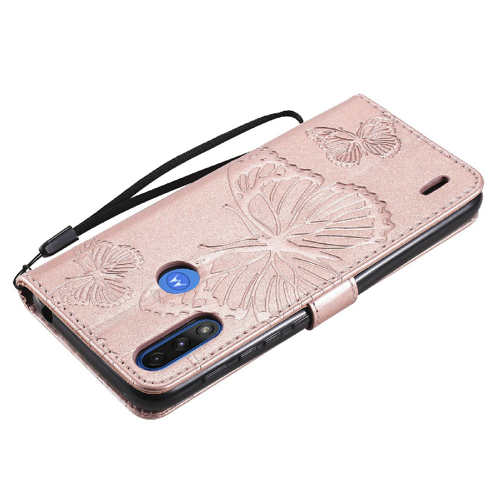 KT Imprinting Flower Series-2 Stylish Butterfly Imprinted Wallet Design Protective PU Leather Phone Case with Stand for Motorola Moto E7 Power/E7i Power