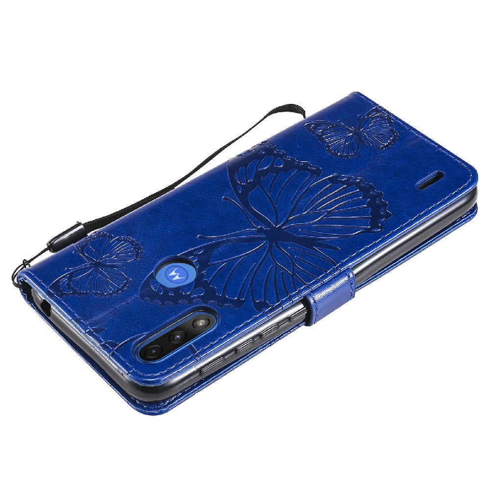 KT Imprinting Flower Series-2 Stylish Butterfly Imprinted Wallet Design Protective PU Leather Phone Case with Stand for Motorola Moto E7 Power/E7i Power