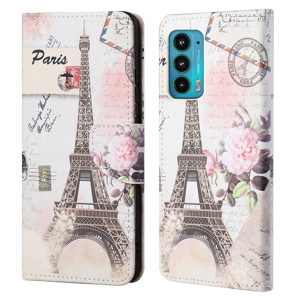 Cross Texture Pattern Printing PU Leather Wallet Stand Flip Case with Magnetic Closure for Motorola Edge 20