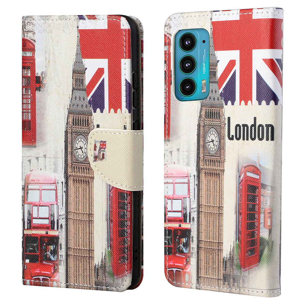 Cross Texture Pattern Printing PU Leather Wallet Stand Flip Case with Magnetic Closure for Motorola Edge 20