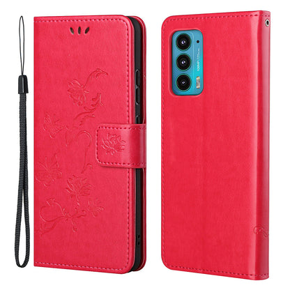 Butterfly Flower Imprinting Leather Cover Phone Standing Shell with Wallet Design for Motorola Edge 20