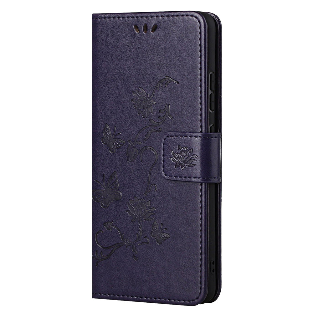 Butterfly Flower Imprinting Leather Cover Phone Standing Shell with Wallet Design for Motorola Edge 20