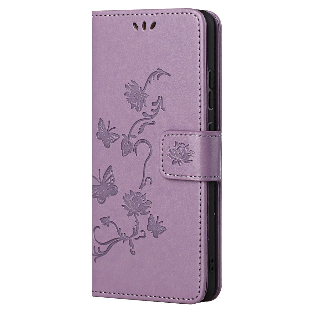 Butterfly Flower Imprinting Leather Cover Phone Standing Shell with Wallet Design for Motorola Edge 20