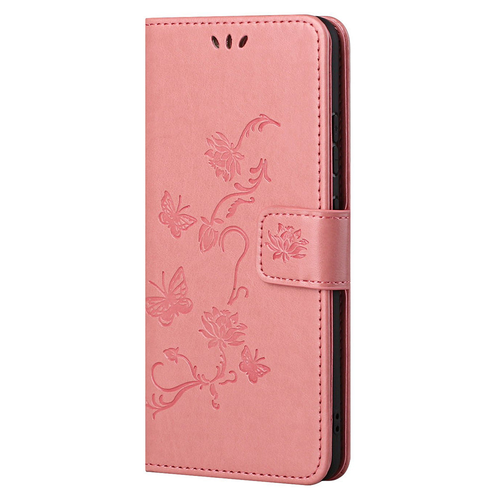 Butterfly Flower Imprinting Leather Cover Phone Standing Shell with Wallet Design for Motorola Edge 20